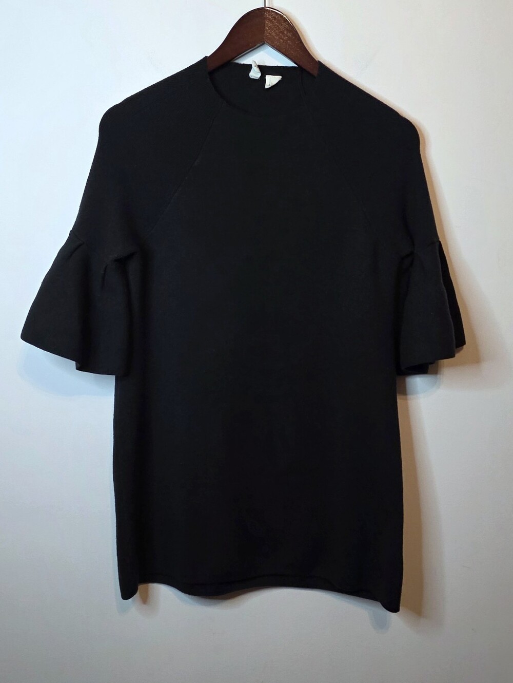 MOTH Anthropologie Black Bell Sleeve Knit Sweater Mini Dress Tunic Size Small